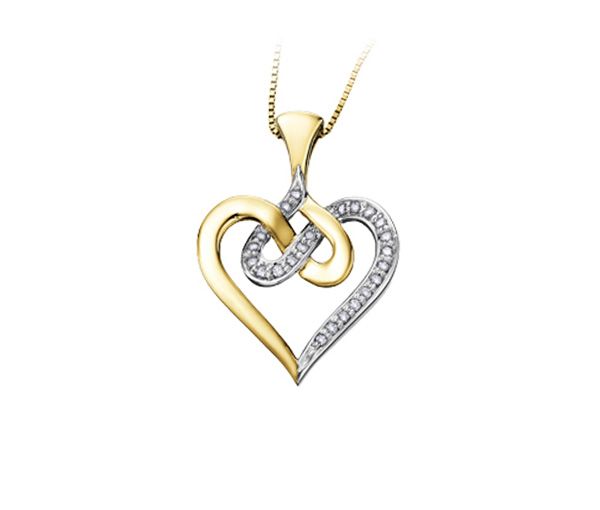 PENDENTIF COEUR AJOURÉ EN OR 2 TONS SERTI DE DIAMANTS